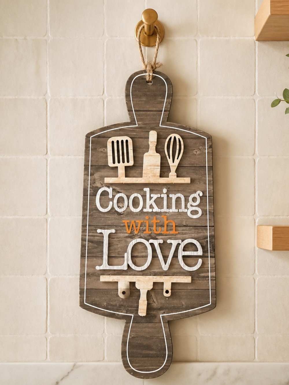 Rustic Brown "Cooking with Love" 3D Wall Sign
